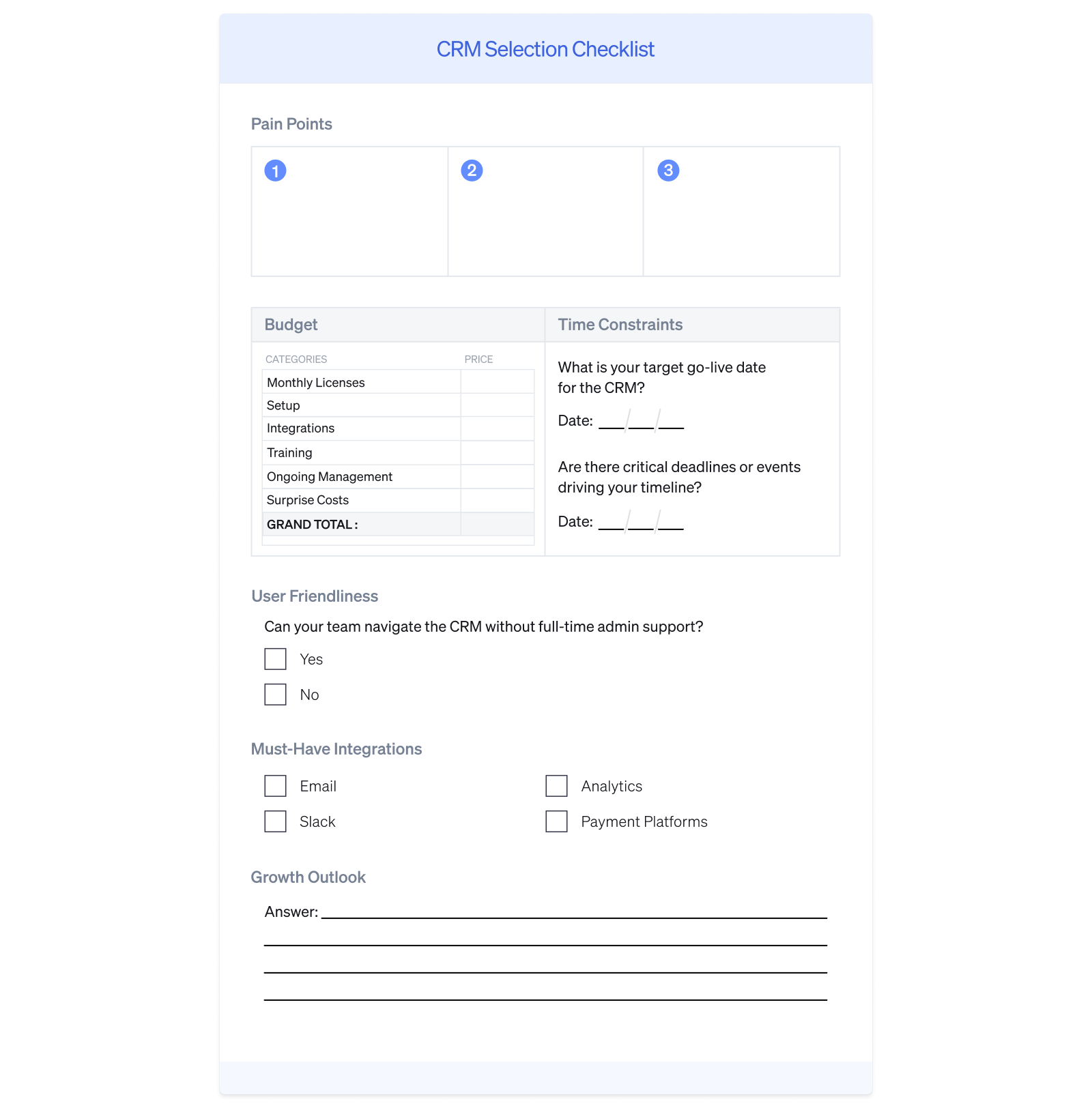CRM selection checklist